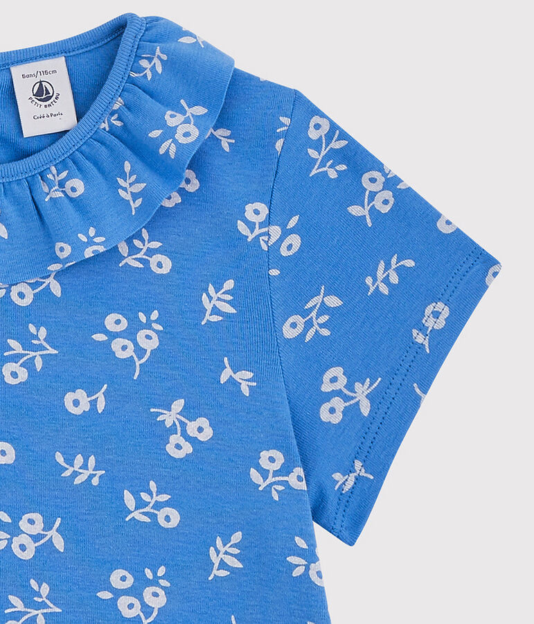 T-shirt met korte mouwen in katoen voor meisjes blauw/wit