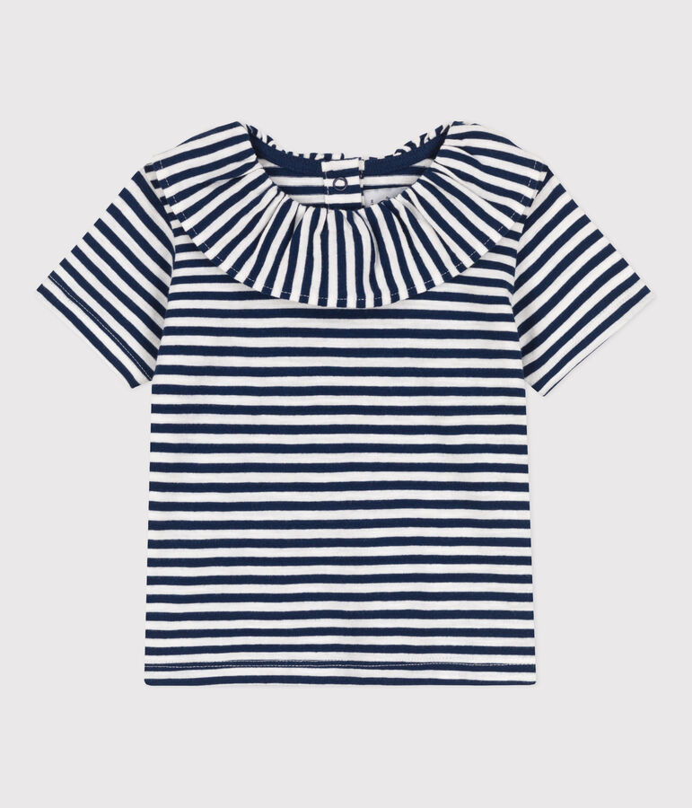 Blouse manches courtes b&eacute;b&eacute; en jersey flamm&eacute; ray&eacute; bleu/blanc
