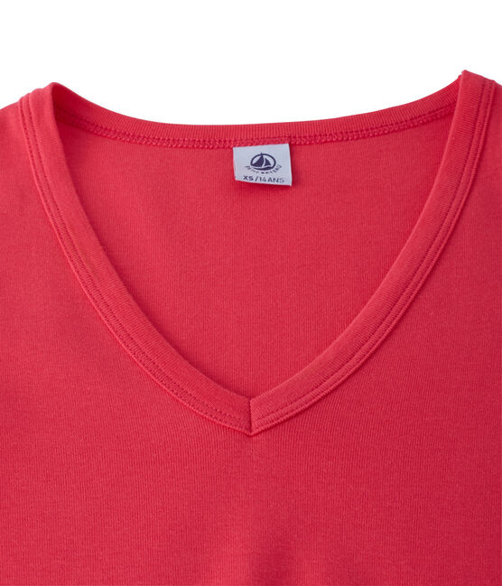 Dames-T-shirt met V-hals in origineel geribd katoen roze GEISHA