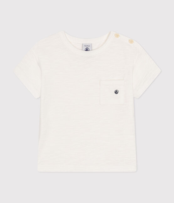 T-shirt met korte mouwen in gevlamde jersey voor baby's wit MARSHMALLOW