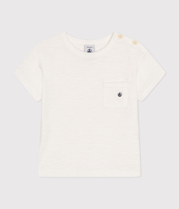 T-shirt met korte mouwen in gevlamde jersey voor baby's wit
