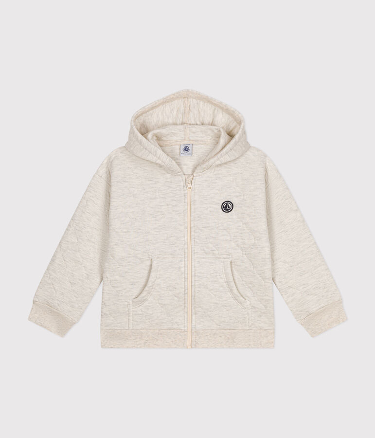 Sweatshirt zipp&eacute; &agrave; capuche en tubique matelass&eacute; enfant fille / gar&ccedil;on beige