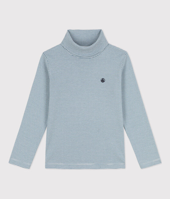 Sous-pull rayé en coton enfant fille / garçon bleu ROVER/blanc MARSHMALLOW