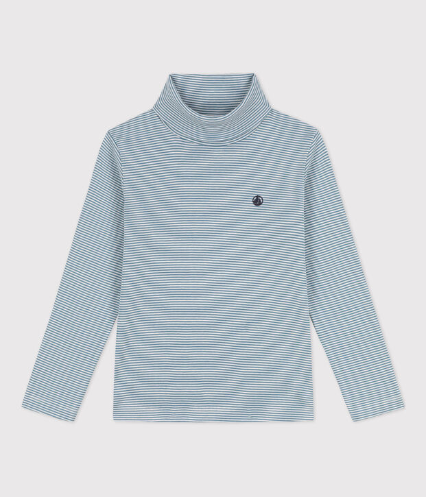 Sous-pull ray&eacute; en coton enfant fille / gar&ccedil;on bleu/blanc