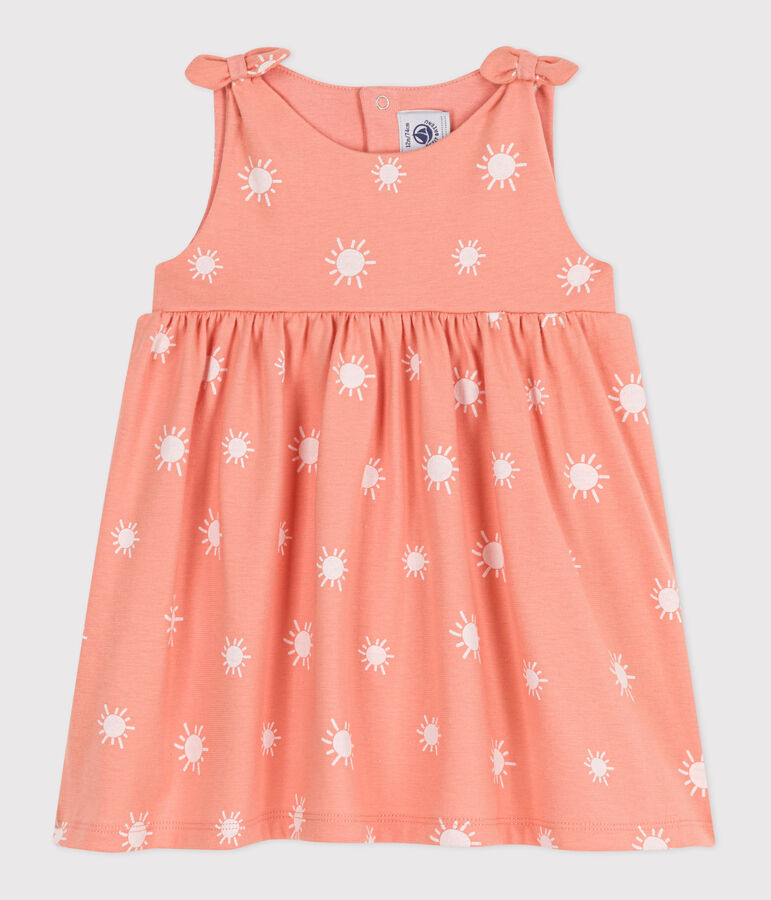 Robe b&eacute;b&eacute; en coton sans manches, imprim&eacute;e soleils orange/blanc