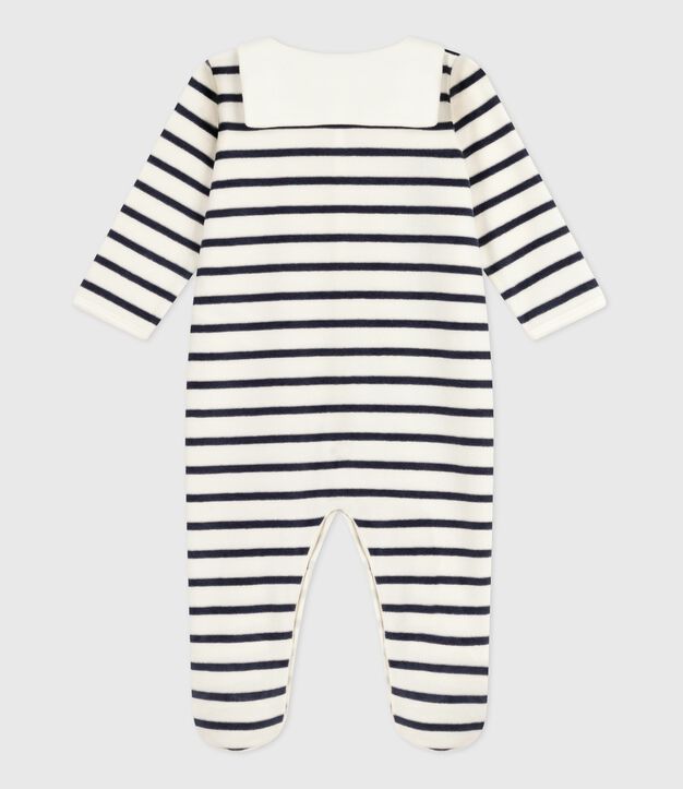 Pyjama b&eacute;b&eacute; mixte en velours imprim&eacute; &agrave; rayures blanc/bleu