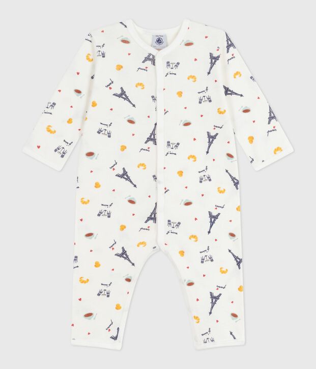 Pyjama b&eacute;b&eacute; en coton sans pieds imprim&eacute; Paris blanc/multicouleur