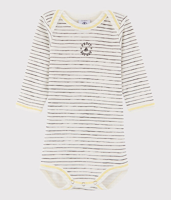 Rompertje lange mouwen babyjongen wit MARSHMALLOW/grijs MAKI/ MULTICO