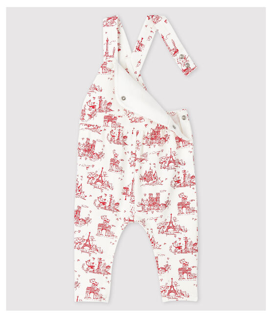 Salopette longue en molleton bébé fille blanc MARSHMALLOW/rouge TERKUIT