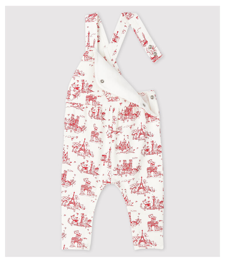Lange molton tuinbroek voor babymeisjes wit/rood