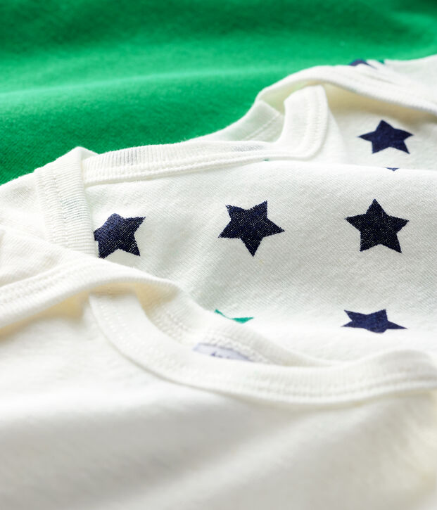 Drie rompertjes met korte mouwen van linnen/katoen voor babyjongen multicouleur