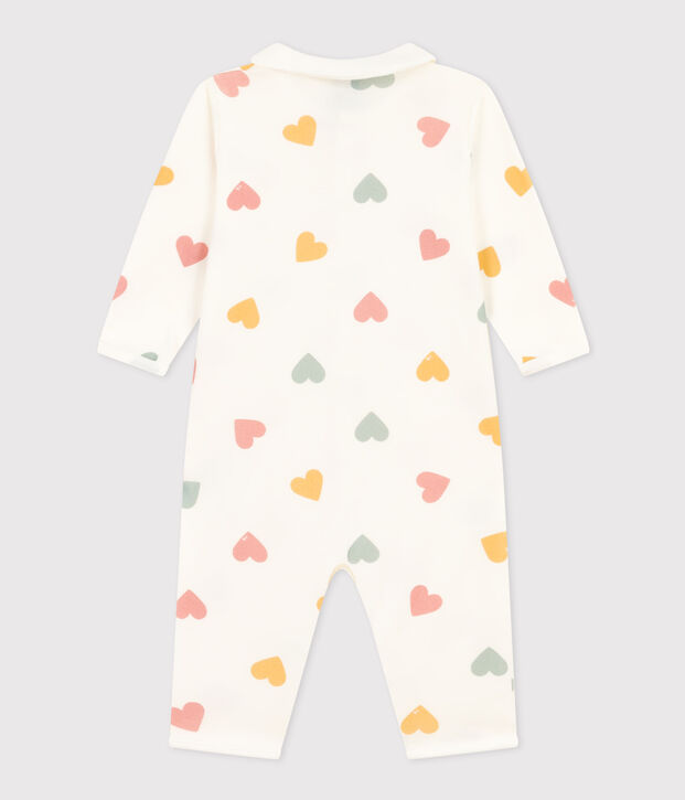 Katoenen babypyjama zonder voetjes met hartjes in allerlei kleuren wit/multicouleur