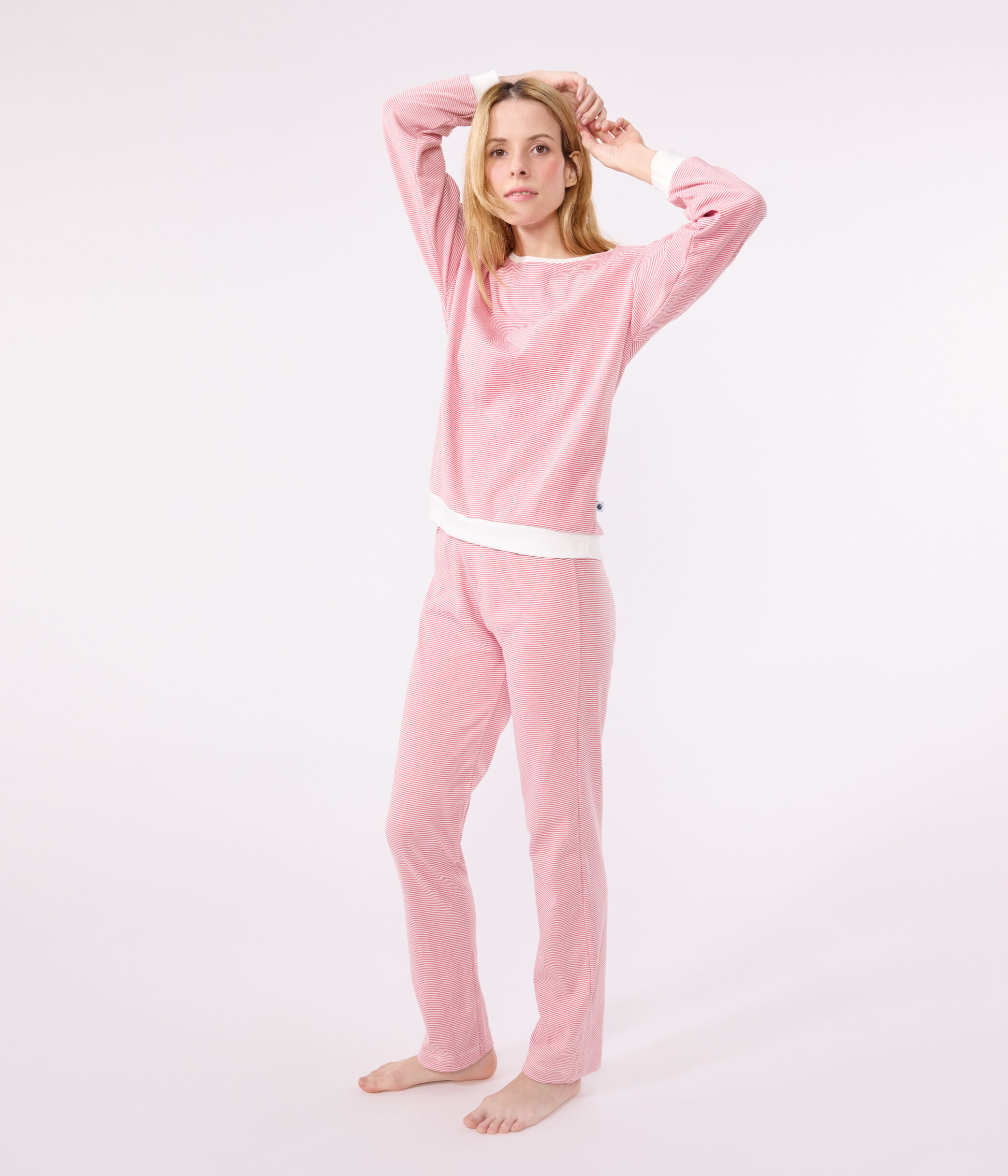 Pyjama femme en coton à rayures ROSEWOOD/MARSHMALLOW Petit Bateau