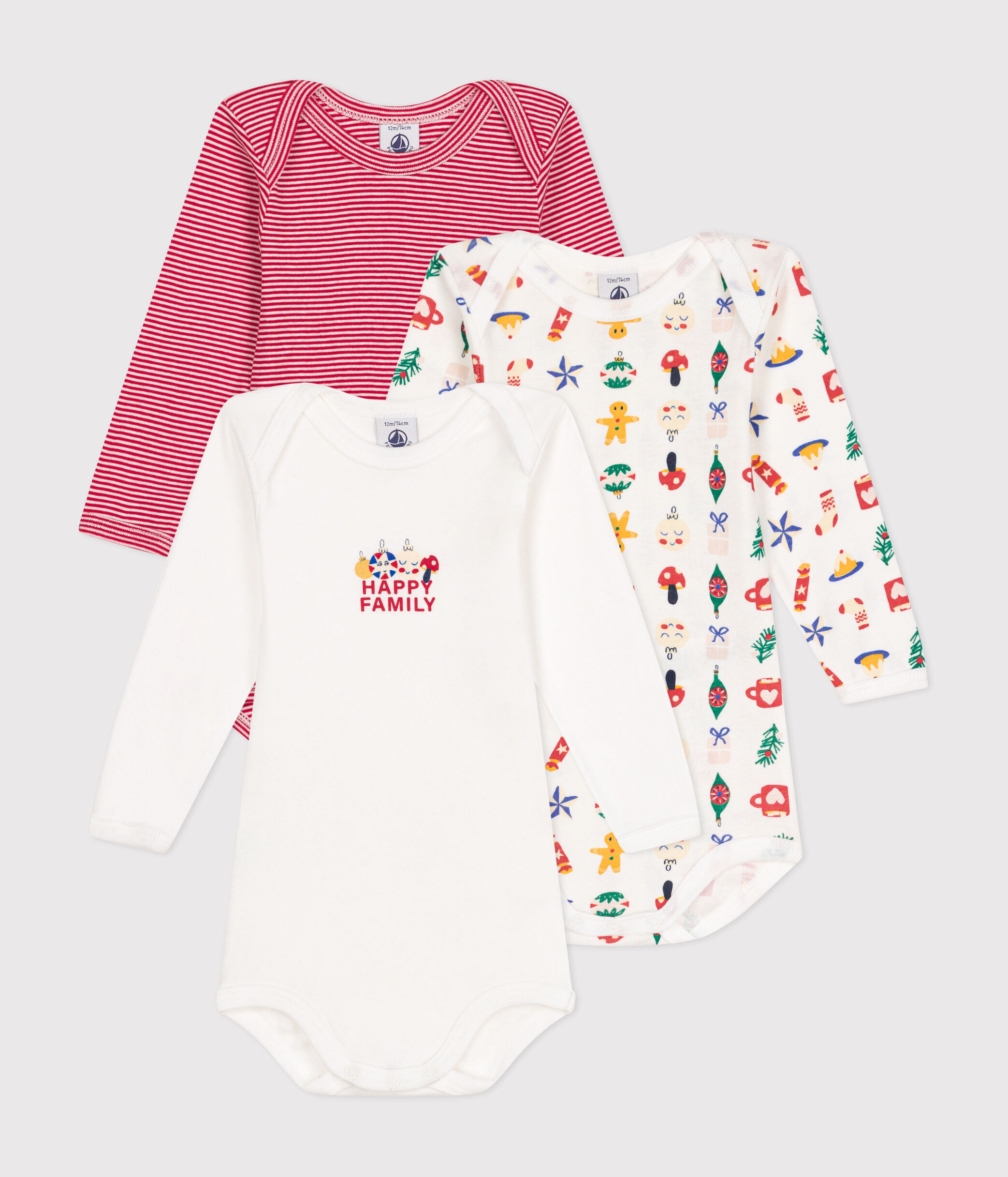 100% Coton Bodies Bébé Manches Longues Petit Bateau - Lot De 3 - 6