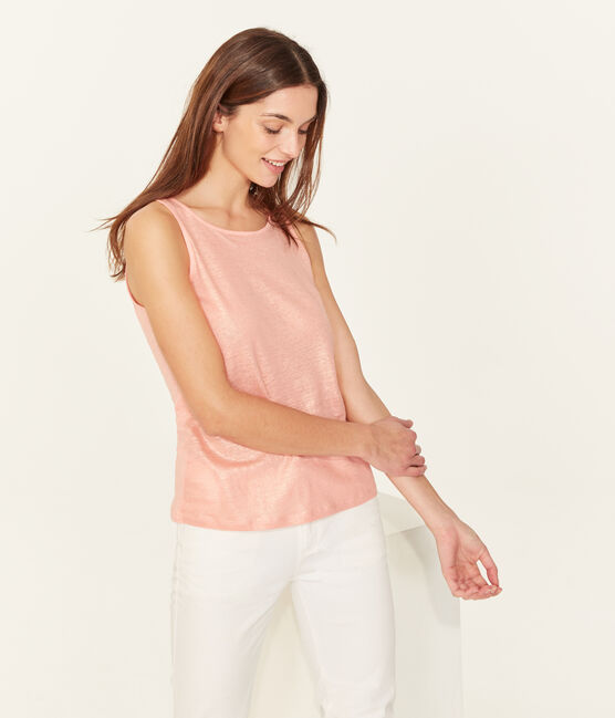 Tanktop voor vrouwen van geïriseerd linnen roze ROSAKO/roze COPPER