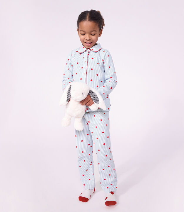Pyjama boutonn&eacute; enfant en coton &agrave; c&oelig;urs blanc/multicouleur
