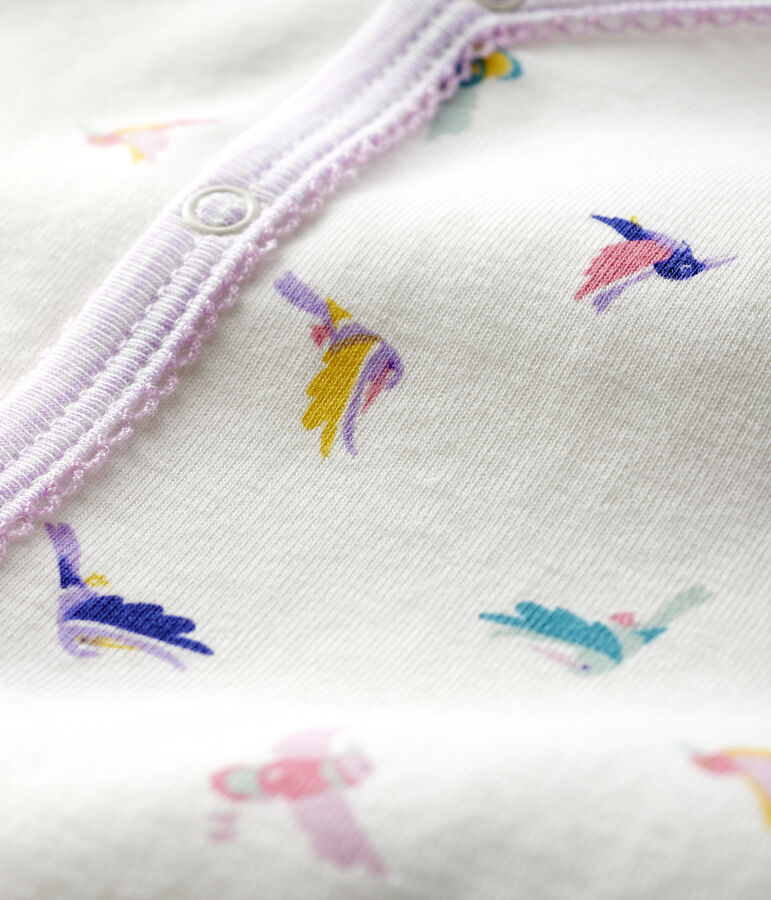 Dors-bien &agrave; pieds amovibles b&eacute;b&eacute; fille en c&ocirc;te blanc MARSHMALLOW/blanc MULTICO