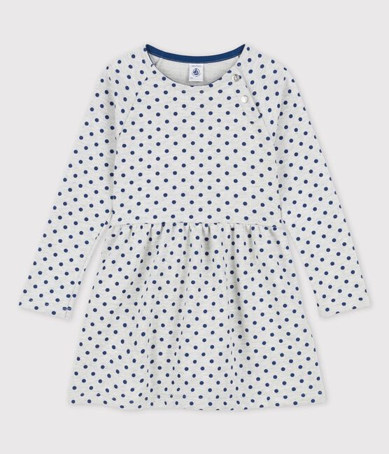 Meisjesjurk met lange mouwen in molton grijs BELUGA/blauw MEDIEVAL