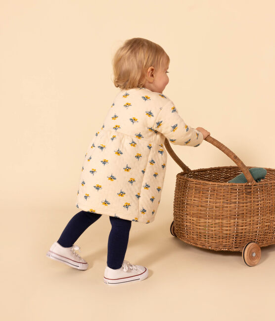 Jurk met lange mouwen in doorgestikte tubic met print voor baby's wit AVALANCHE/ MULTICO