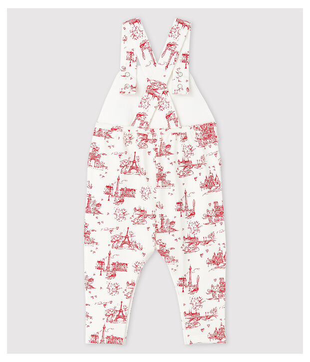 Lange molton tuinbroek voor babymeisjes wit/rood