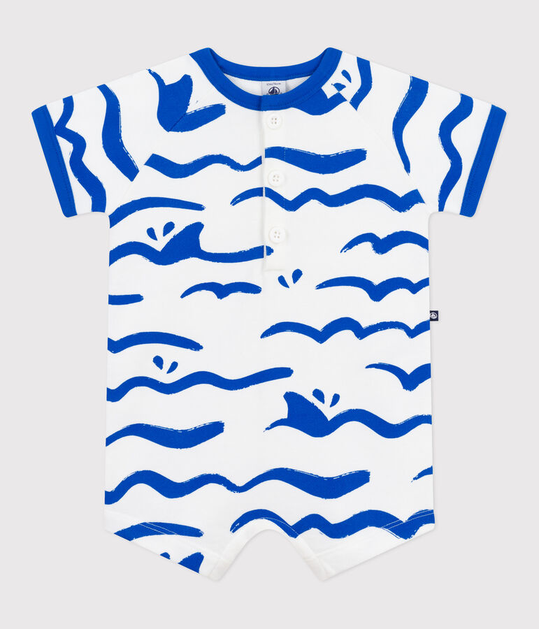 Combicourte b&eacute;b&eacute; en coton manches courtes, imprim&eacute;e requin blanc/bleu
