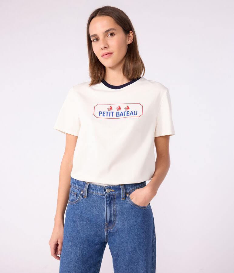 Tee-shirt femme le droit en coton manches courtes bleu/bleu