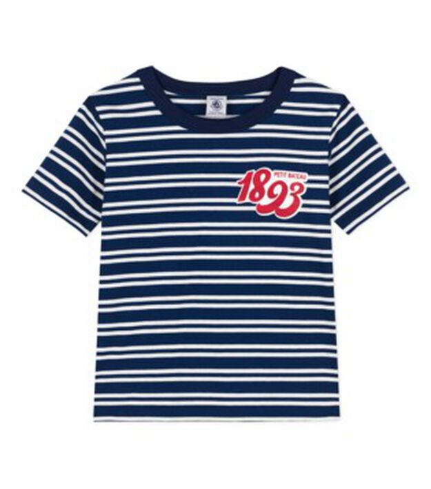 Gestreept katoenen T-shirt voor jongens blauw/wit