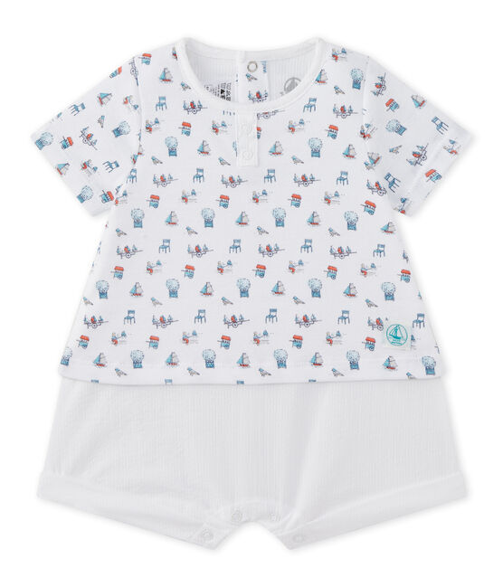 Combicourt bébé garçon bi-matière blanc ECUME/blanc MULTICO