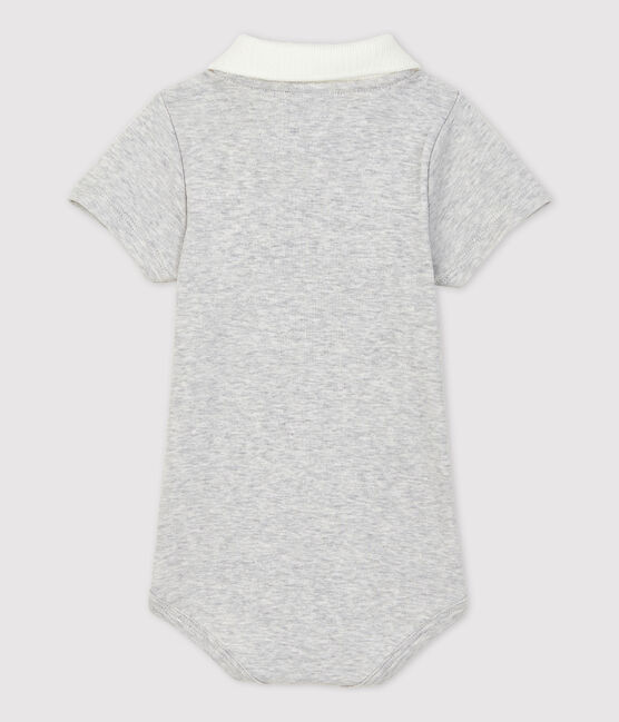 Body manches courtes col polo en coton bio bébé gris BELUGA CHINE