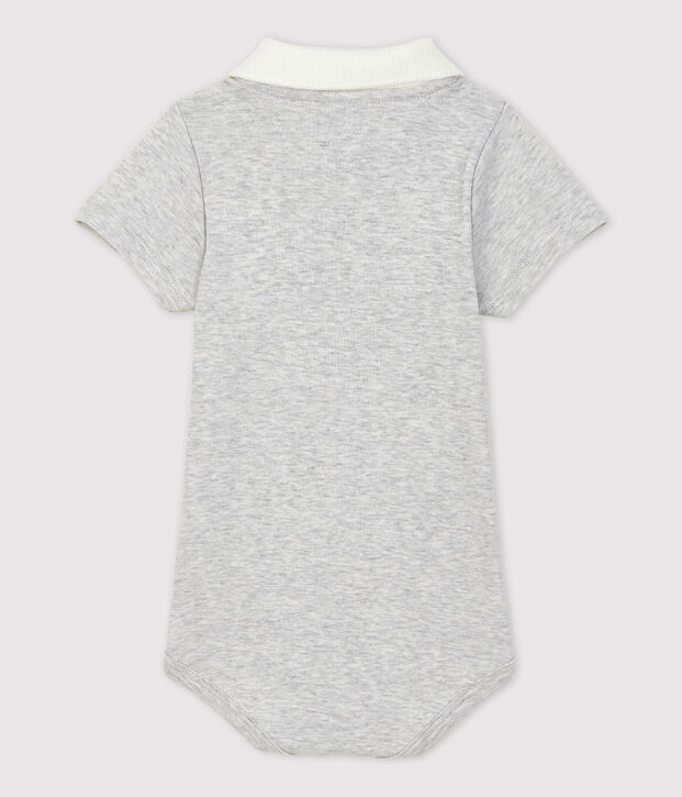 Body manches courtes col polo en coton bio b&eacute;b&eacute; gris chin&eacute; clair