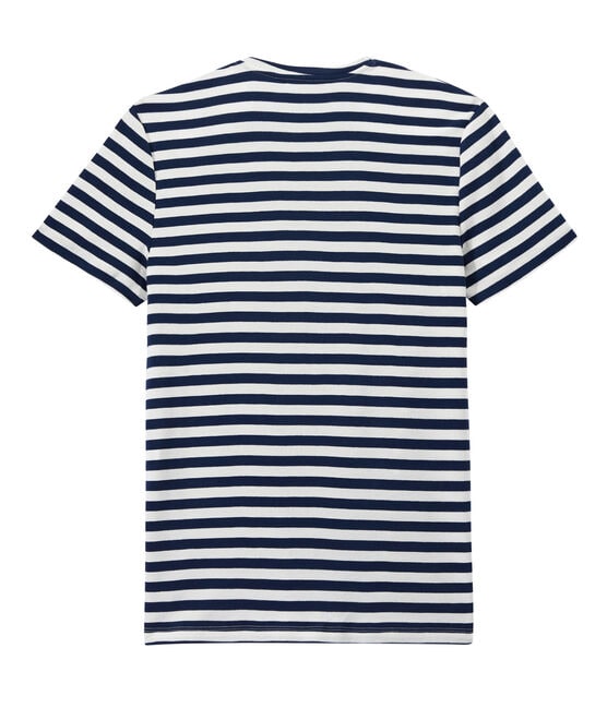 Hesje Ik wil niet bron Heren-T-shirt met tweekleurige streepjes MEDIEVAL/MARSHMALLOW | Petit Bateau