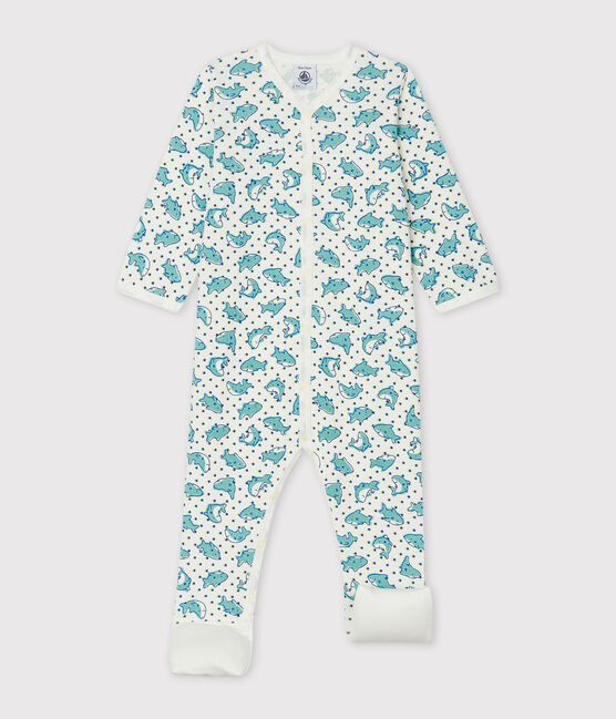 Babypyjama van ribstof wit MARSHMALLOW/wit MULTICO