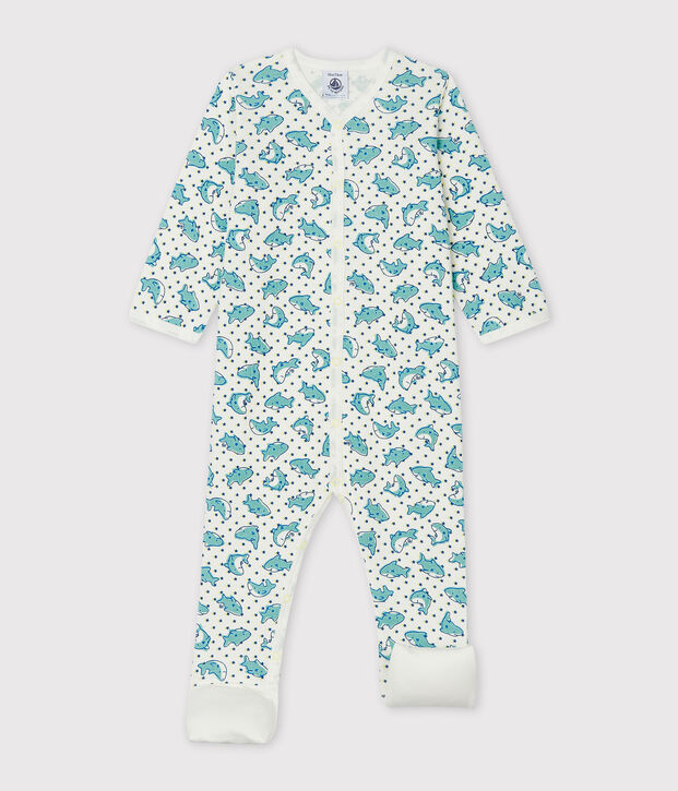 Babypyjama van ribstof wit/multicouleur