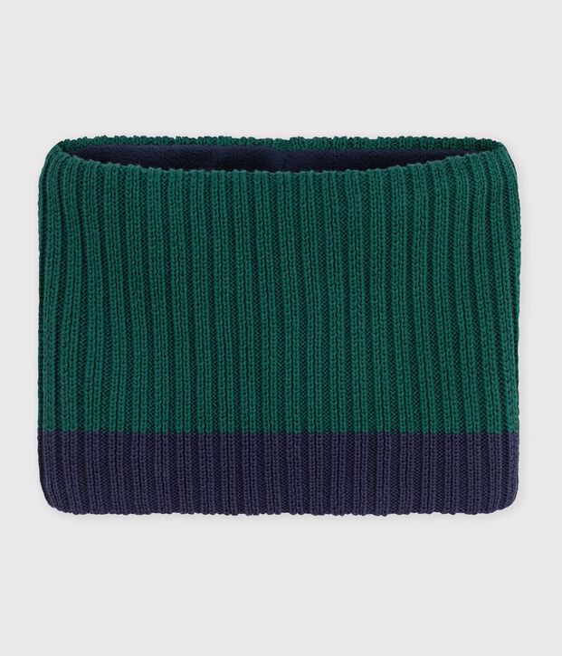Gebreide tweekleurige colsjaal met fleecevoering voor kinderen groen/blauw
