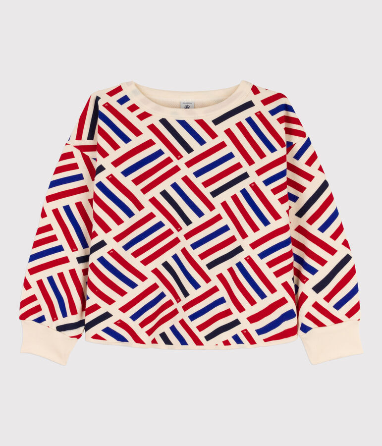 Sweatshirt imprim&eacute; en molleton enfant fille / gar&ccedil;on &eacute;cru/multicouleur