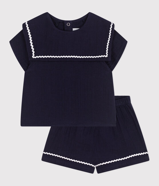 Tweedelig katoenen babysetje met marinedetails blauw SMOKING