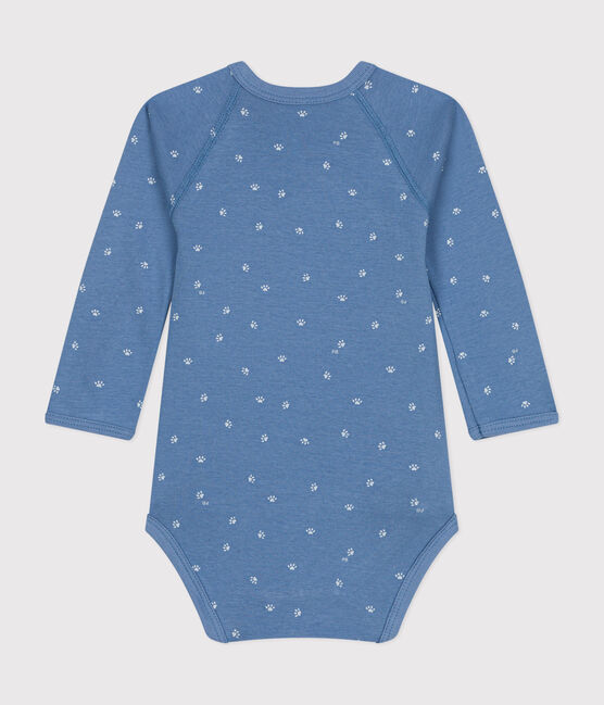 Katoenen overslagbody met lange mouwen voor baby's blauw BEACH/ MARSHMALLOW