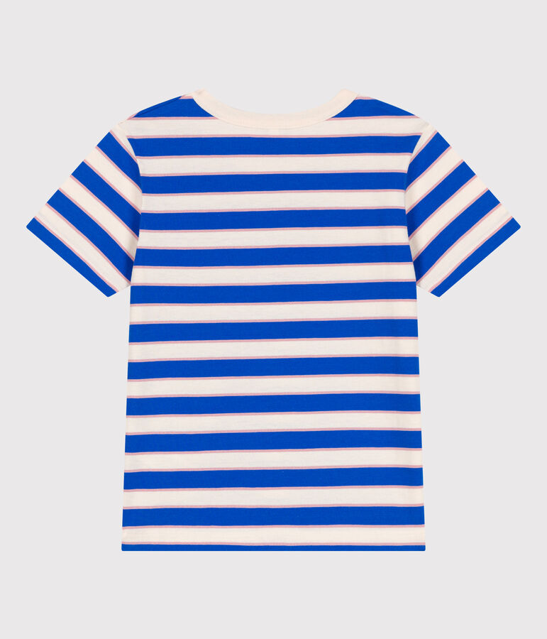 Katoenen kinder-T-shirt met korte mouw en streepjes ecru/multicouleur