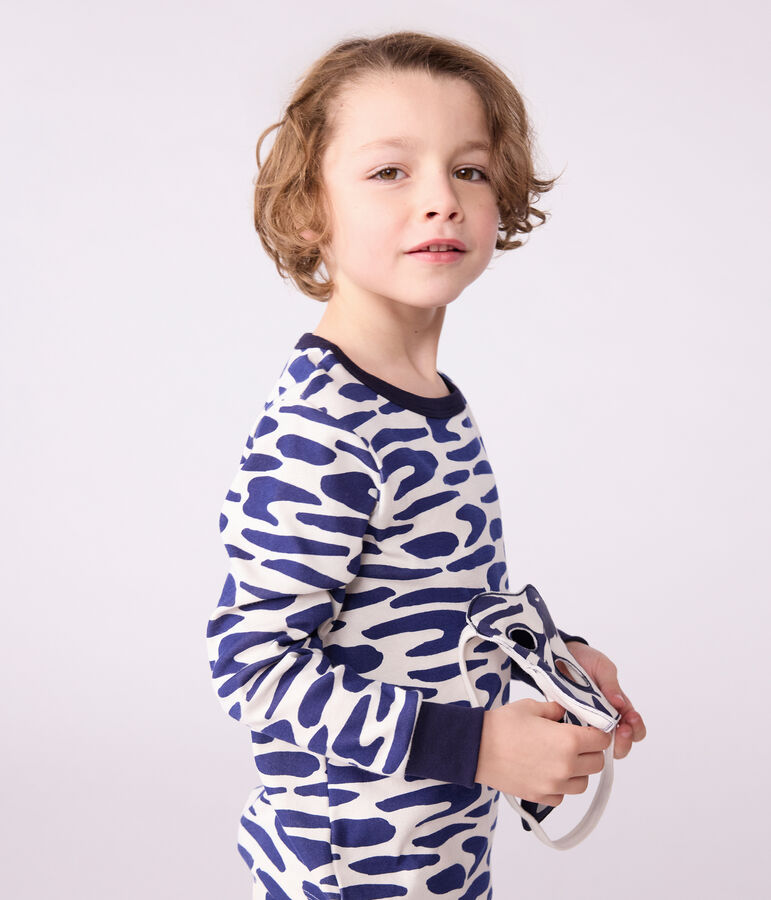 Pyjama d&eacute;guisement enfant en coton imprim&eacute; z&egrave;bre &eacute;cru/bleu