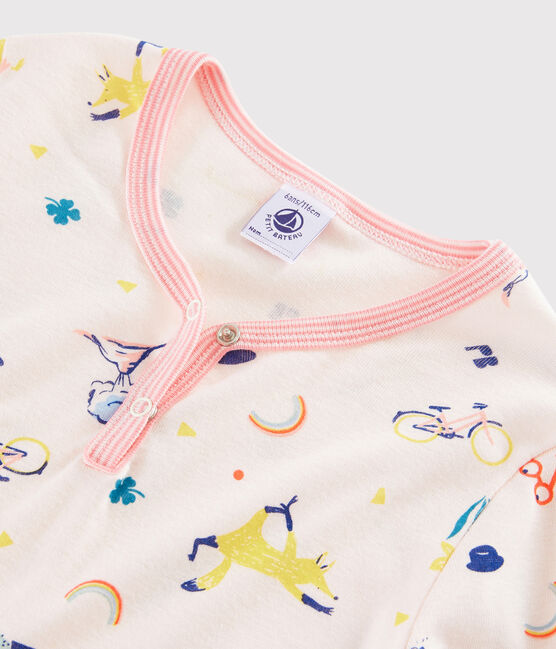 Meisjesnachthemd van ribtricot met fantasieprint roze FLEUR/wit MULTICO