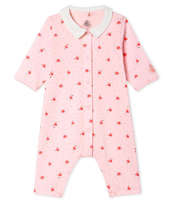 Slaappakje zonder voetjes van ribstof voor baby roze VIENNE/wit MULTICO