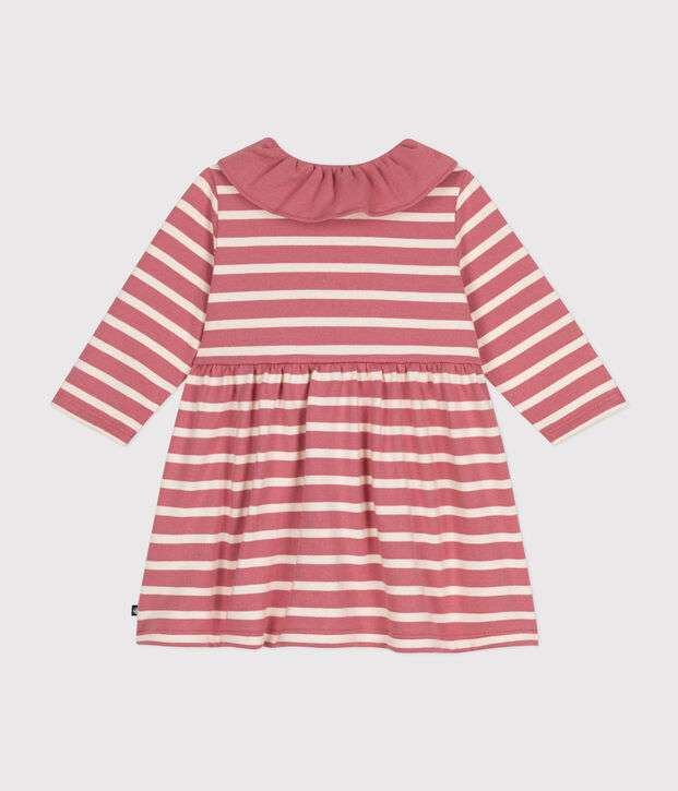 Robe manches longues en jersey &eacute;pais b&eacute;b&eacute; rose/&eacute;cru