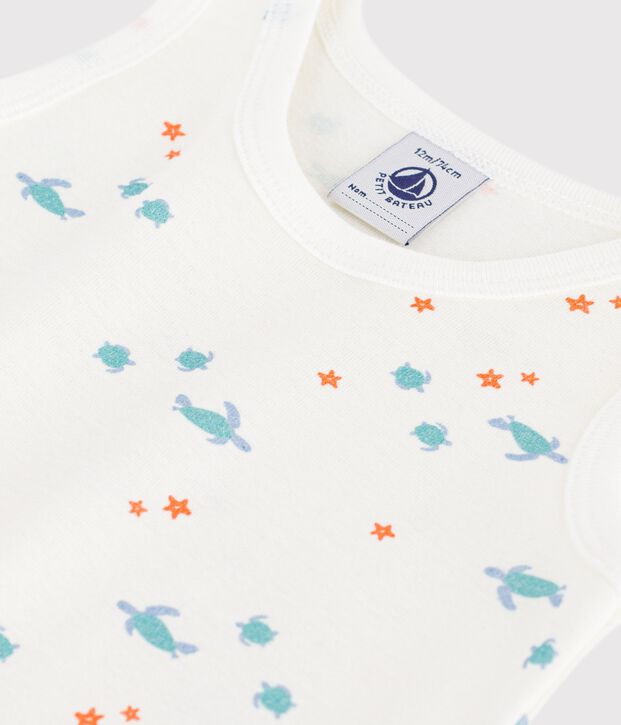 Combi met korte mouwen voor baby's van katoen met schildpaddenprint wit/multicouleur