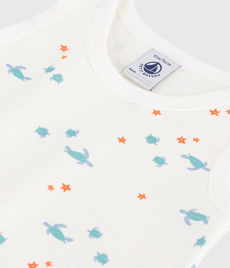 Combi met korte mouwen voor baby's van katoen met schildpaddenprint wit/multicouleur