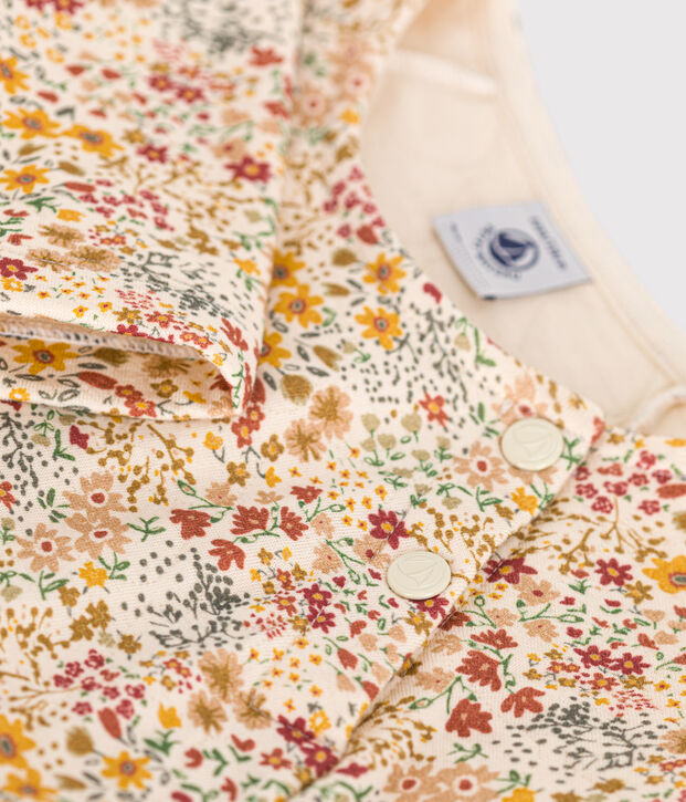 Meisjesjurk met lange mouwen van tubic ecru/multicouleur