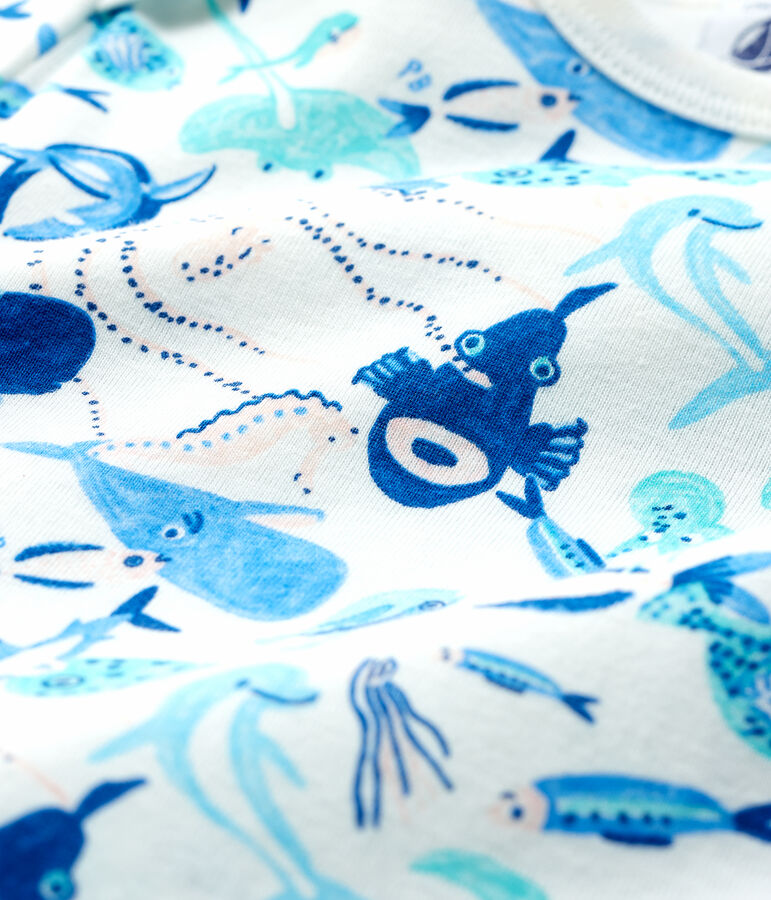 Katoenen diepzee babypyjama zonder drukknopen wit/multicouleur
