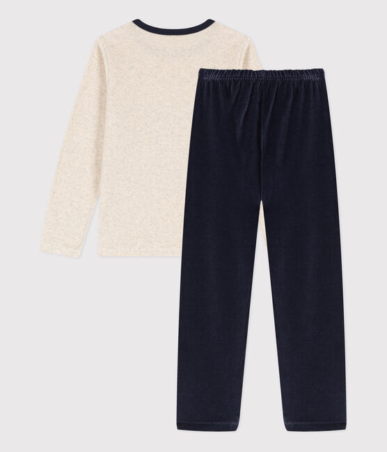 Fluwelen pyjama met vosprint voor meisjes/jongens  blauw SMOKING/wit MULTICO