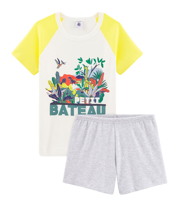 Korte pyjama van gebreide stof voor jongentjes wit/multicouleur