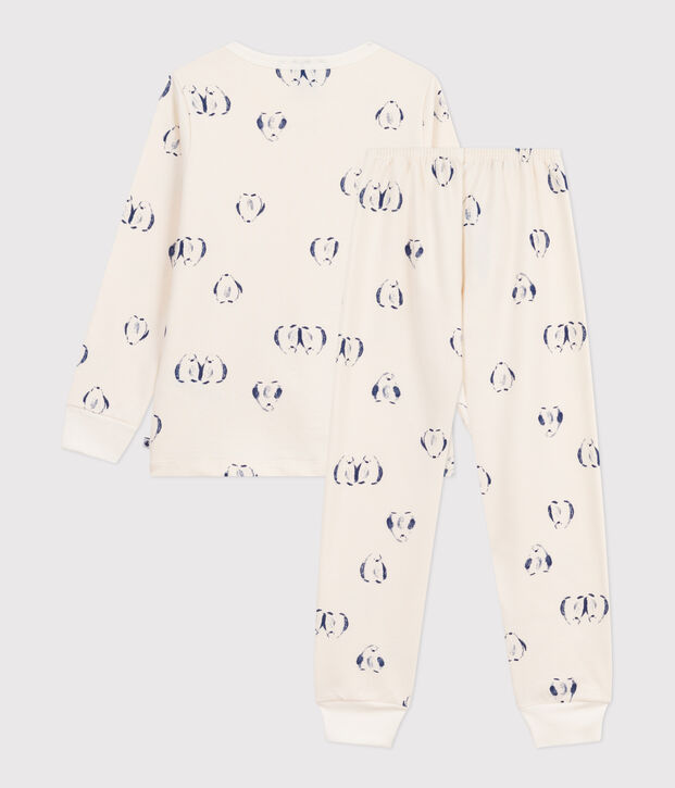 Pyjama enfant en molleton imprim&eacute; pingouins bleu/bleu