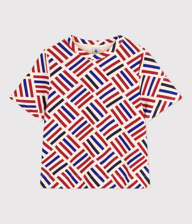 LE COSY, T-shirt voor dames in katoen ecru/rood/multicouleur